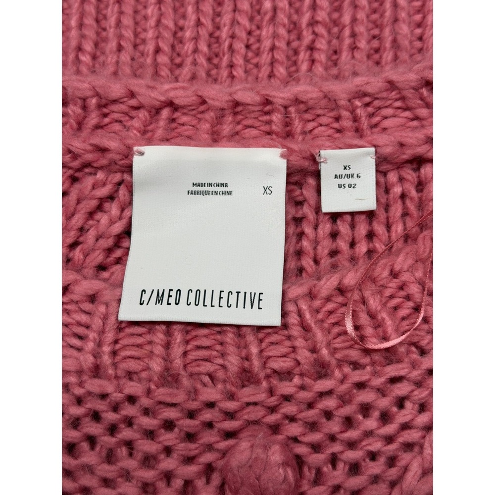 C/Meo Collective Sweater Women XS Pink Trade Places Pom 3D Chunky Knit Fall Boho - Picture 6 of 10